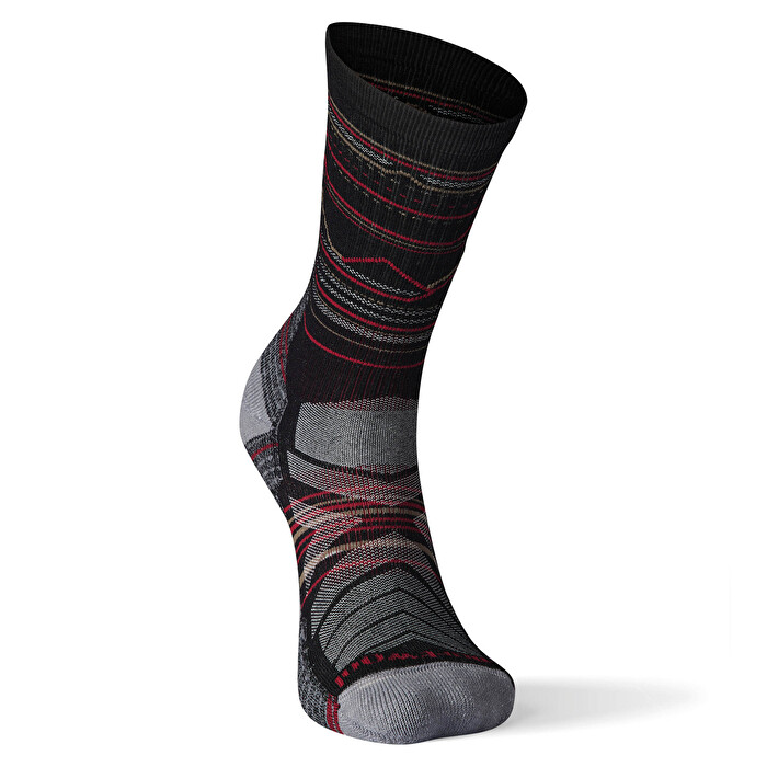 Hike Light Cushion Mountain Range Pattern Crew Socks col. Black 
