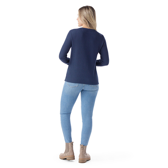 Women's Waffle Long Sleeve Henley col. Blue | Smartwool®