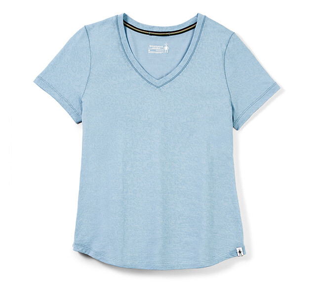 roestvrij Perforeren Motiveren Merino kantstof dames-T-shirt met V-hals, korte mouw col. Blauw | Smartwool
