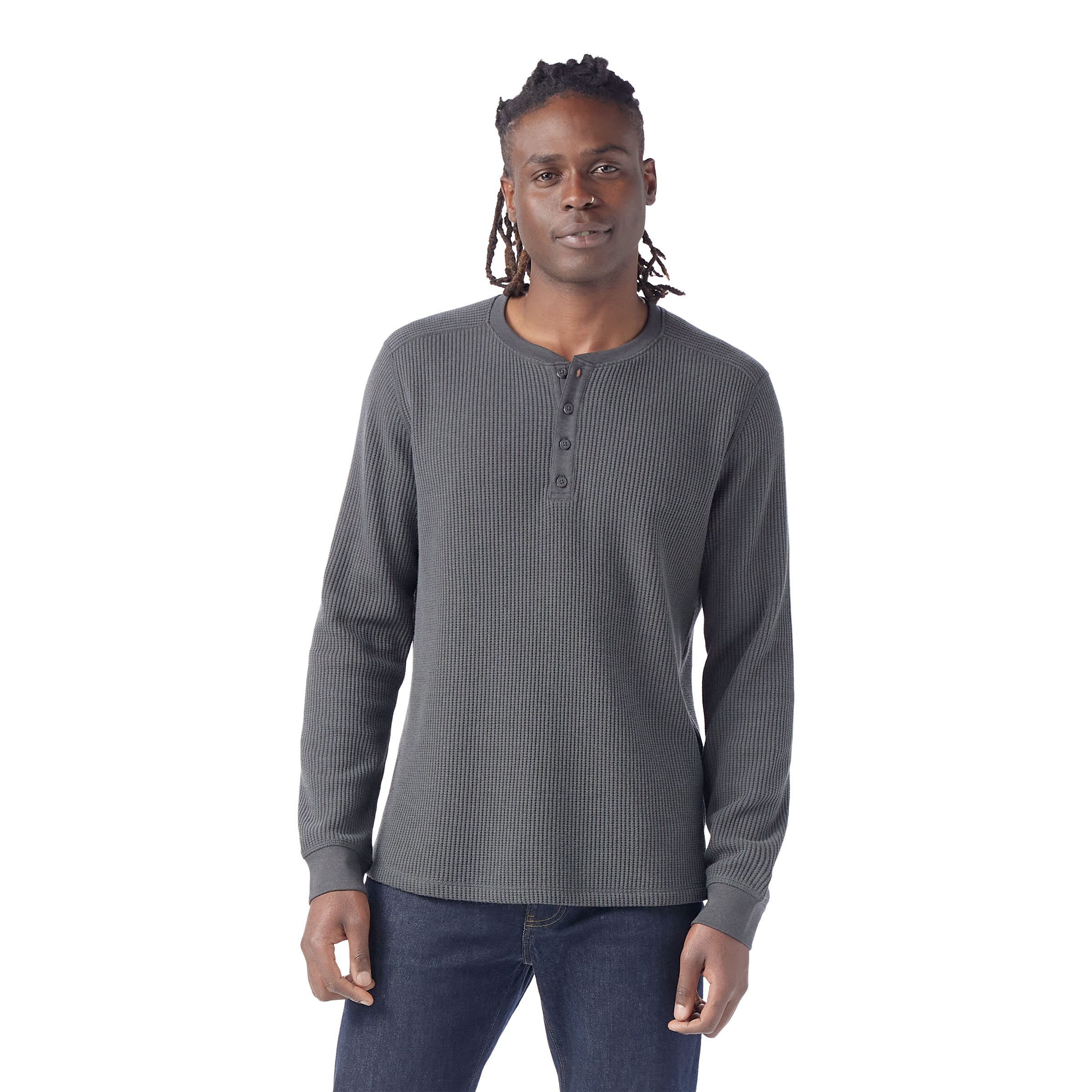 Hooded waffle fashion henley